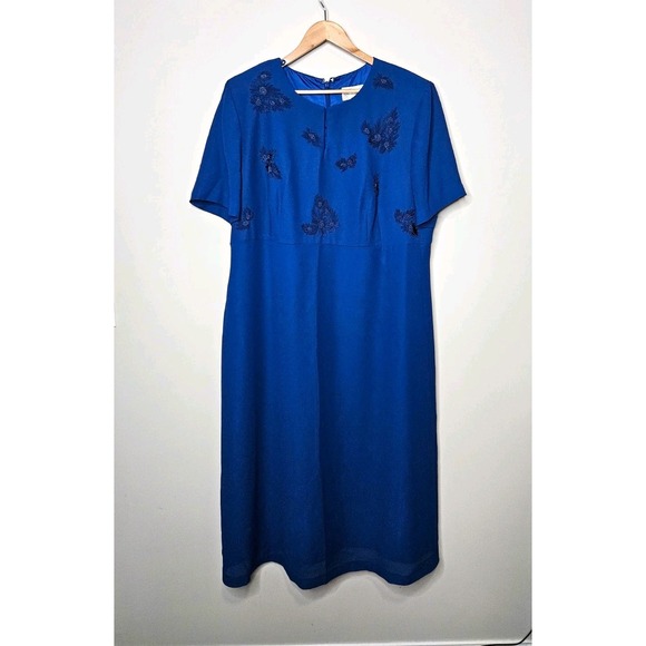 Jessica Howard Jackets & Blazers - Jessica Howard Gown 20 Blue Floral Beaded Embroidered Crepe Cruise Event Evening